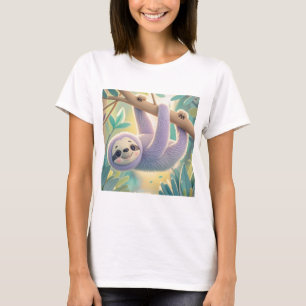 Cartoon sloth hanging upside-down from a branch T-Shirt