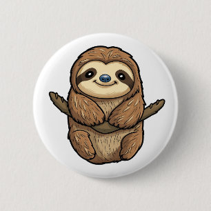 Cartoon sloth illustration 6 cm round badge