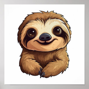 Cartoon sloth illustration poster