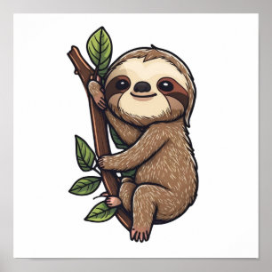 Cartoon sloth illustration poster