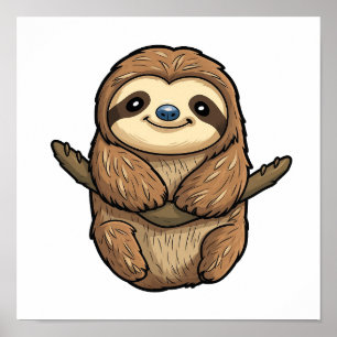 Cartoon sloth illustration poster
