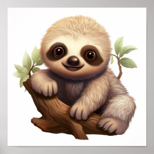 Cartoon sloth illustration poster