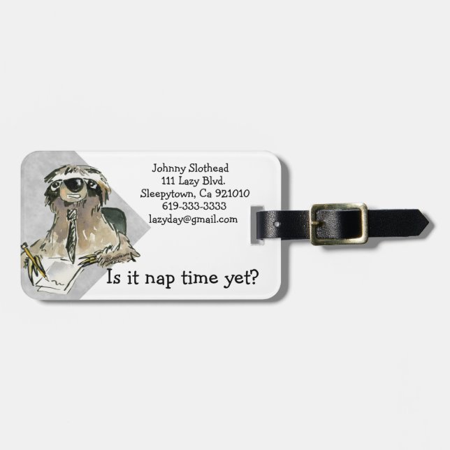 Cartoon Sloth Nap Time Luggage Tag (Front Horizontal)