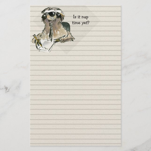 Cartoon Sloth Nap Time Stationery (Front)