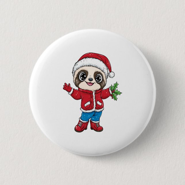 Cartoon Sloth Wearing Christmas 6 Cm Round Badge (Front)