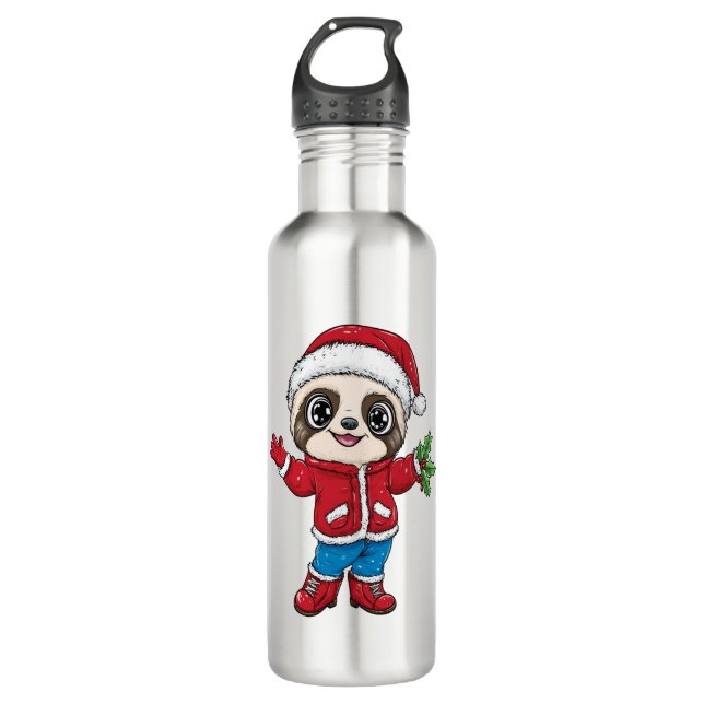 Cartoon Sloth Wearing Christmas 710 Ml Water Bottle (Front)