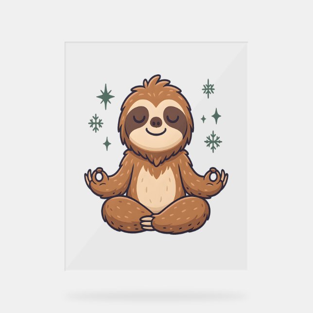 Cartoon Sloth Wearing Christmas Acrylic Sign (Front)