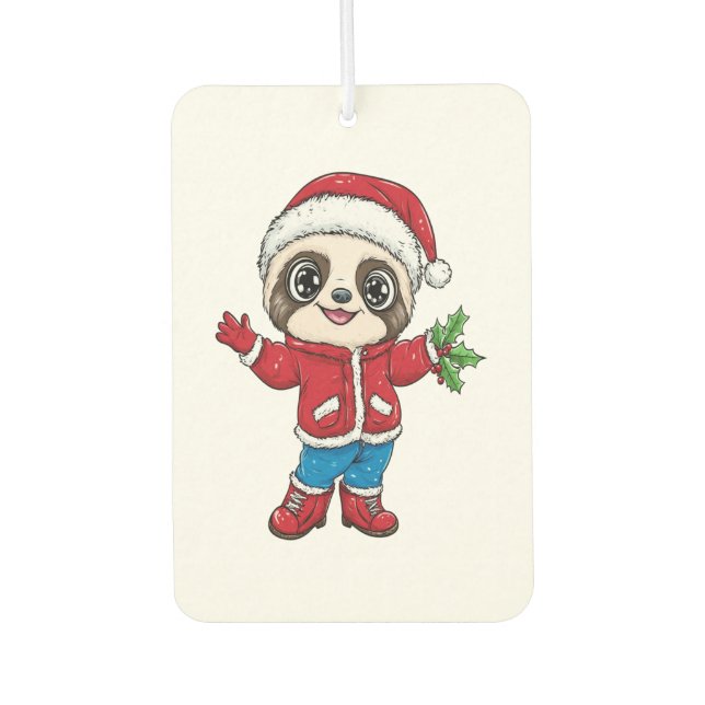 Cartoon Sloth Wearing Christmas Car Air Freshener (Front)
