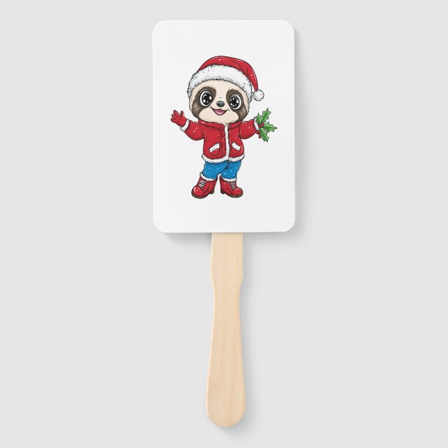 Cartoon Sloth Wearing Christmas Hand Fan (Front)