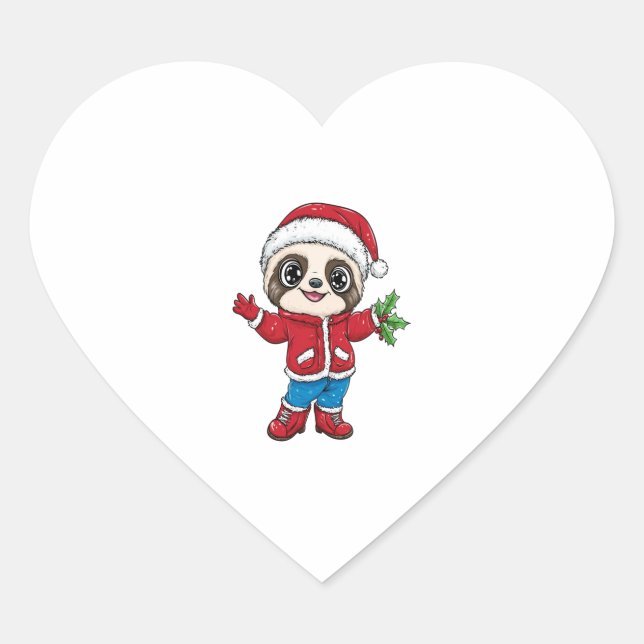 Cartoon Sloth Wearing Christmas Heart Sticker (Front)