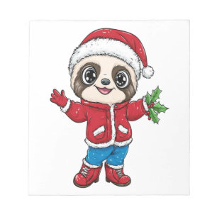 Cartoon Sloth Wearing Christmas Notepad