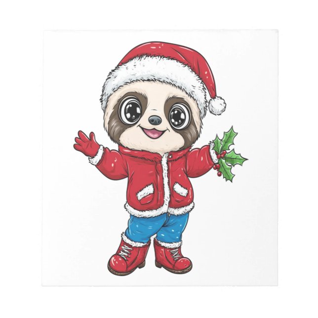Cartoon Sloth Wearing Christmas Notepad (Front)
