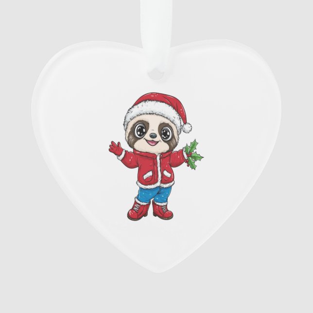 Cartoon Sloth Wearing Christmas Ornament (Front)
