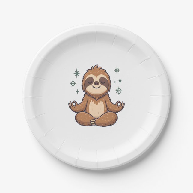 Cartoon Sloth Wearing Christmas Paper Plate (Front)