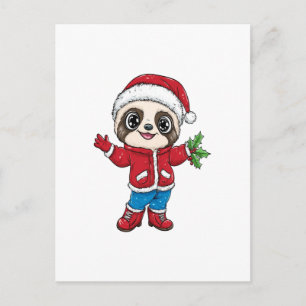 Cartoon Sloth Wearing Christmas Postcard
