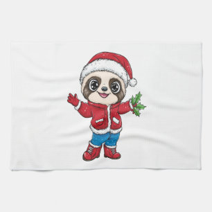 Cartoon Sloth Wearing Christmas Tea Towel