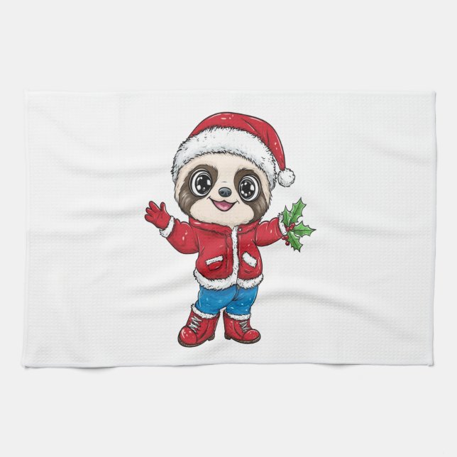 Cartoon Sloth Wearing Christmas Tea Towel (Horizontal)