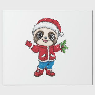 Cartoon Sloth Wearing Christmas Wrapping Paper