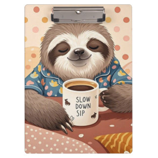 Cartoon sloth with exaggerated sleepy eyes clipboard