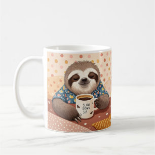 Cartoon sloth with exaggerated sleepy eyes  coffee mug