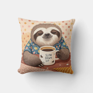 Cartoon sloth with exaggerated sleepy eyes cushion