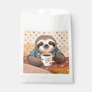 Cartoon sloth with exaggerated sleepy eyes favour bags