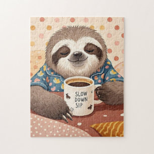 Cartoon sloth with exaggerated sleepy eyes jigsaw puzzle