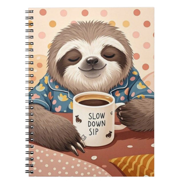 Cartoon sloth with exaggerated sleepy eyes  notebook (Front)