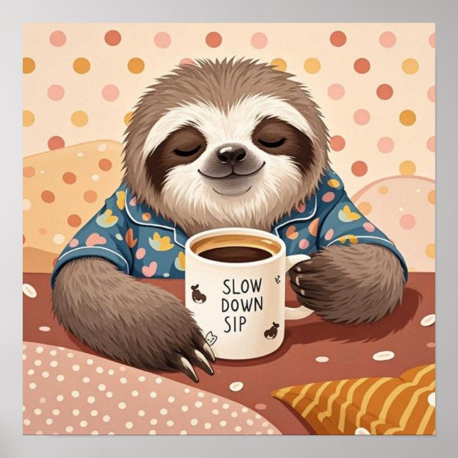 Cartoon sloth with exaggerated sleepy eyes  poster (Front)