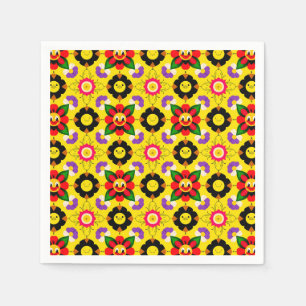 Cartoon Smiling Flowers and Bees Napkin