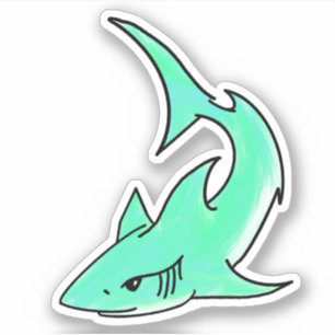 cartoon smiling shark mint blue green ocean animal
