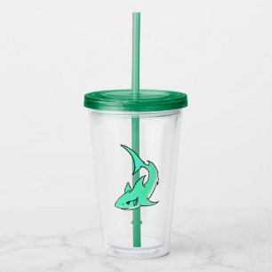 cartoon smiling shark mint blue green ocean animal acrylic tumbler