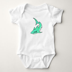 cartoon smiling shark mint blue green ocean animal baby bodysuit