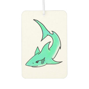 cartoon smiling shark mint blue green ocean animal car air freshener
