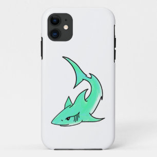 cartoon smiling shark mint blue green ocean animal iPhone 11 case