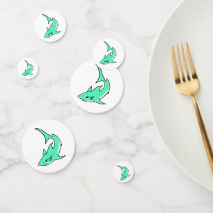 cartoon smiling shark mint blue green ocean animal confetti