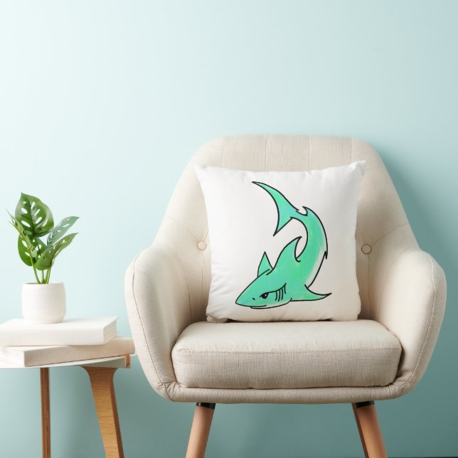 cartoon smiling shark mint blue green ocean animal cushion (Chair)