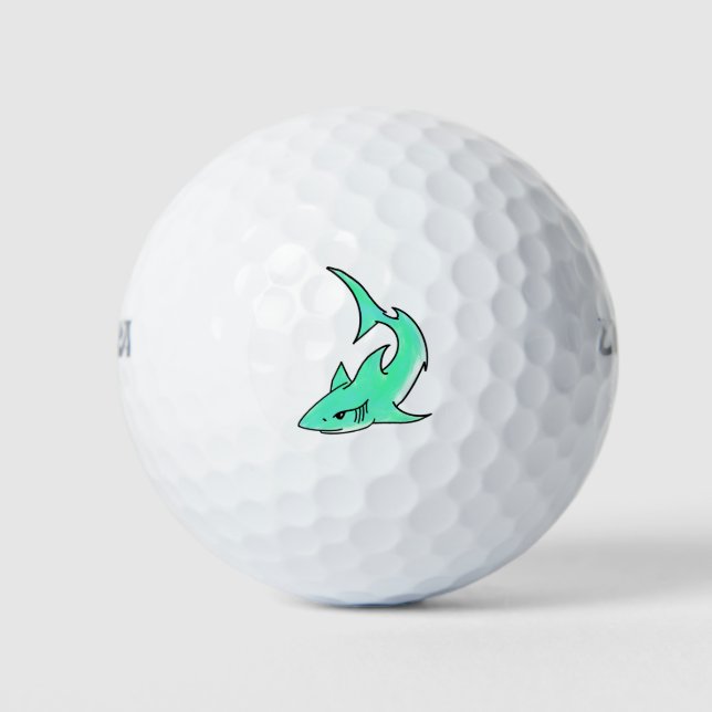 cartoon smiling shark mint blue green ocean animal golf balls (Front)