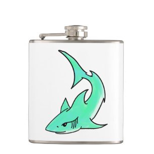 cartoon smiling shark mint blue green ocean animal hip flask