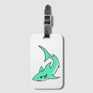 cartoon smiling shark mint blue green ocean animal luggage tag