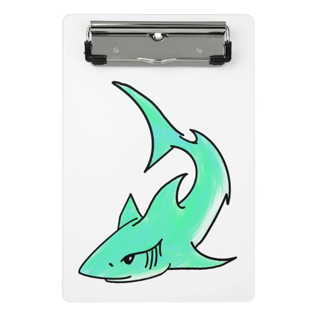 cartoon smiling shark mint blue green ocean animal mini clipboard (Front)