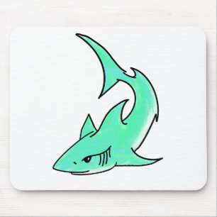 cartoon smiling shark mint blue green ocean animal mouse mat