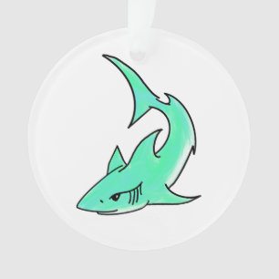 cartoon smiling shark mint blue green ocean animal ornament