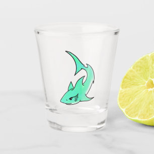 cartoon smiling shark mint blue green ocean animal shot glass