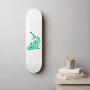 cartoon smiling shark mint blue green ocean animal skateboard