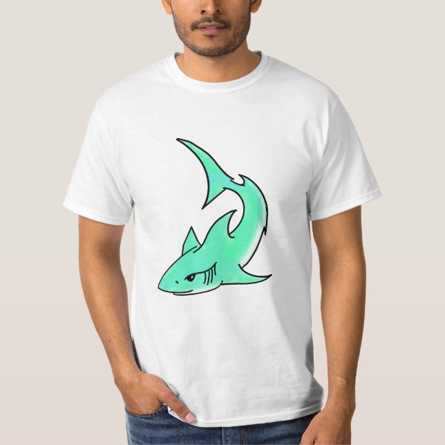 cartoon smiling shark mint blue green ocean animal T-Shirt (Front)