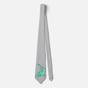 cartoon smiling shark mint blue green ocean animal tie