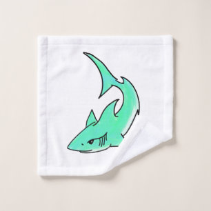 cartoon smiling shark mint blue green ocean animal wash cloth