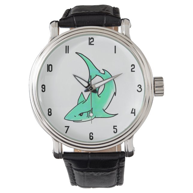 cartoon smiling shark mint blue green ocean animal watch (Front)
