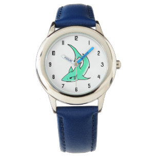 cartoon smiling shark mint blue green ocean animal watch